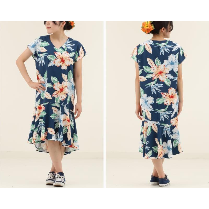 かりゆしウェア 沖縄 アロハシャツ Mango House リゾート 結婚式 お揃い ペア ウエストフレアワンピース ロハスハイビー レディース マンゴハウス ヤフー店 通販 Yahoo ショッピング