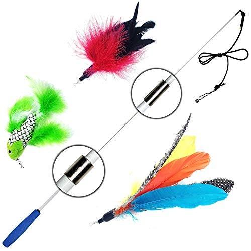 猫おもちゃ ネコ ねこ 1 Pet Fit For Life Retractable Interactive Cat or Kitten Wand with 2 Feathers an
