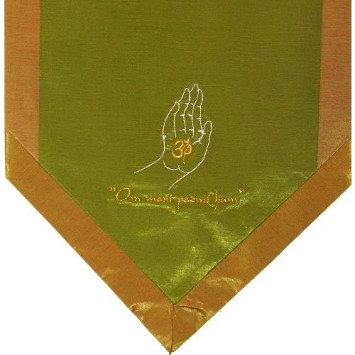 ヨガ フィットネス new Altar Cloth Or Wall Hangings - Embroidered - Om Blessing Buddha's Hand - Green/G