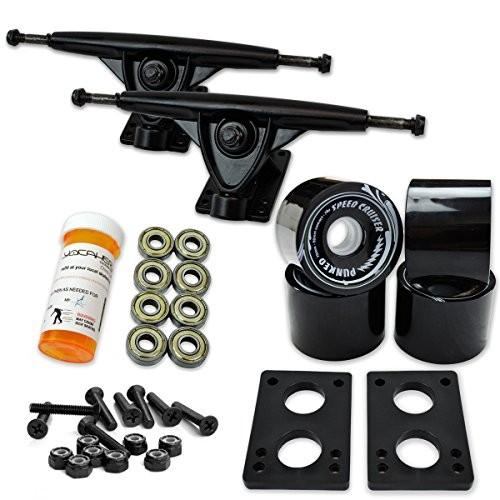 貨物自動車 スケボー 滑るゲーム盤 071-Solid Black Wheel-Polished Trucks Yocaher Longboard Skateb デッキ、パーツ-ストリート系スポーツ
