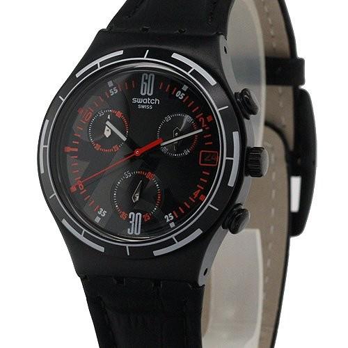 腕時計 スウォッチ メンズ YCB4023 Swatch Men's YCB4023 Black Leather Watch｜maniacs-shop｜02