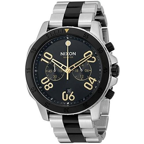 定番  アメリカ ニクソン 腕時計 A5492194 St Stainless Quartz Gold' Black Silver Chrono 'Ranger Men's Nixon 腕時計