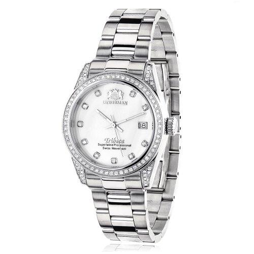【オンライン限定商品】 当店1年保証 ラックスマンLUXURMAN Womens Diamond Watch Stainless Steel White MOP Tribeca 1.5ct, マツエシ 4946c151