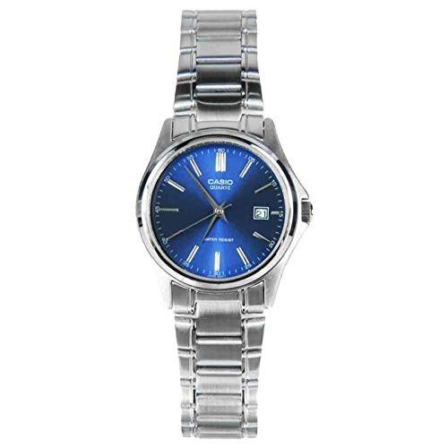 腕時計 カシオ レディース EAW-LTP-1183A-2A LTP1183 3-Hand Analog Ladies Fashion Blue Face Silver Met 萬年鐘錶- CASIO 黑面經典不鏽鋼女錶LTP-1183A-2A