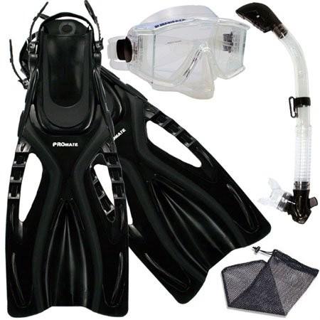 人気激安 シュノーケリングPromate Snorkeling Scuba Dive Side-VIEWED Purge Mask Fins Dry Snorkel Gear Set, ClrWBk, MLXL, 高山質店 400b3fc5