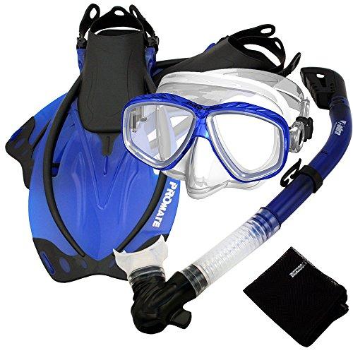シュノーケリング マリンスポーツ SCS0011-Blue-ML/XL Promate Snorkel Set w/Fins Snorkel Mask Mesh