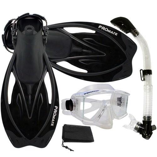 激安な シュノーケリングPromate Snorkeling Scuba Dive Panoramic Purge Mask Dry Snorkel Fins Gear Set, Clr/Bk, ML/XL, APAKABAR (アパカバール) c4de8460
