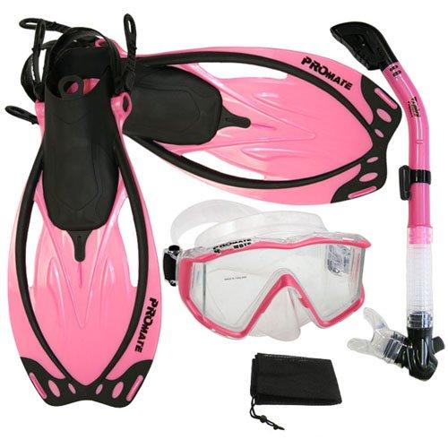 好評 シュノーケリングPromate Snorkeling Panoramic Mask Dry Snorkel Scuba Dive Fins Set, Pink, ML/XL, 介護用品販売フレッシュパーク 59ffd54e