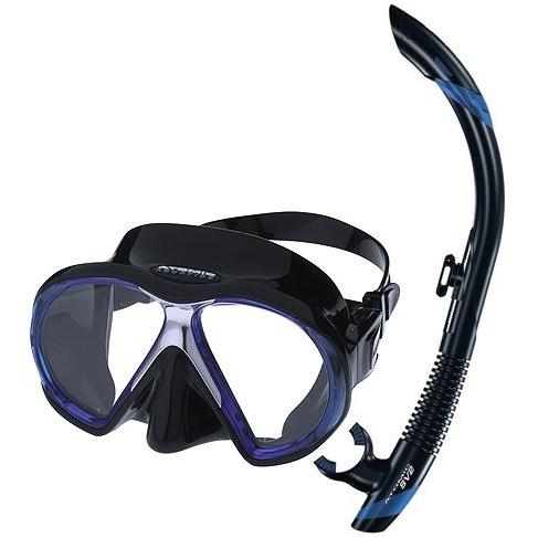 シュノーケリング マリンスポーツ Atomic Scuba Snorkeling Mask Snorkel Set, Black Blue