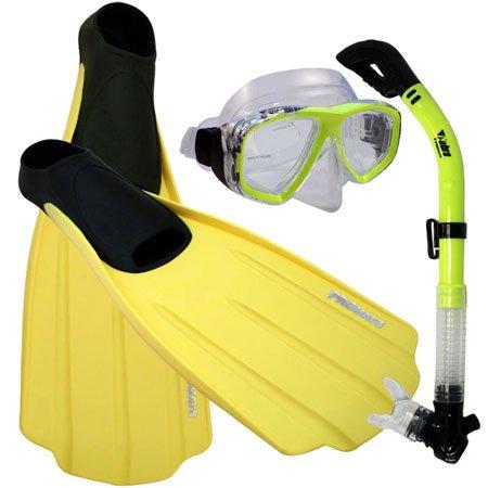 流行に シュノーケリングPromate Snorkeling Full Foot Fins Mask Dry Snorkel Gear Set, Yellow, 7-9 Mens, 8-10 WMNS, 京都稲荷山 刃物フルタ fd0593f4