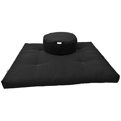 ヨガ フィットネス ZZCOMBO-round-buckwheat-HempBlack Meditation Cushion Mat Set HEMP - Round Zafu Floorの画像