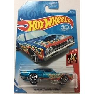 ホットウィール マテル ミニカー Hot Wheels HW FLAMES 7/10, BLUE WITH FLAMES '69 DODGE CORONET SUP