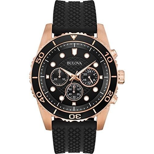 腕時計 ブローバ メンズ 98A192 Bulova Sport Chronograph Black Dial Black Rubber Men's Watch 98A192