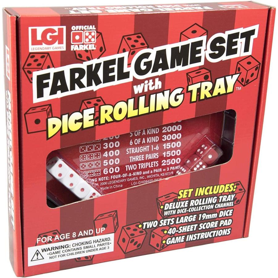 ボードゲーム 英語 アメリカ LGIG08400 Farkel Game Set with Deluxe Dice Rolling Tray, Built-in Dice-の画像