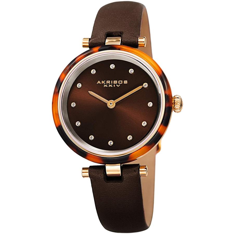 腕時計 アクリボスXXIV レディース AK1052BR Akribos Swarovski Crystal Markers Watch, Tortoise Shell