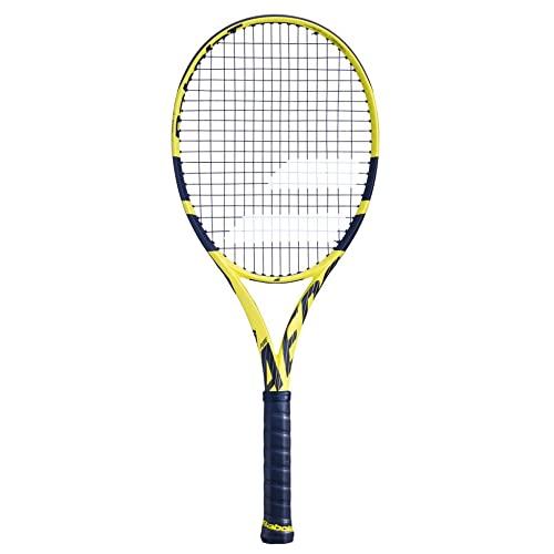 テニス ラケット 輸入 101358 Babolat Pure Aero Team Tennis Racquet - Strung with 16g White Syn Gut at