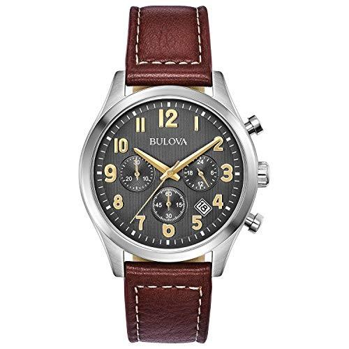 低価格で大人気の Bulova 96B301 メンズ ブローバ 腕時計 Classic Leat Black with Steel Stainless Watch, Mens Chronograph 腕時計