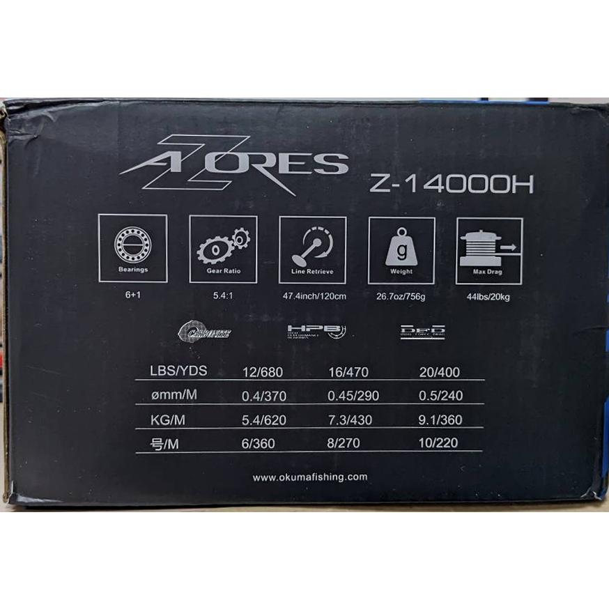 オクマ OKUMA リール アゾレス Z-14000H-BLUE 6Bb+1Rb 5.4:1 左右交換ハンドル_1