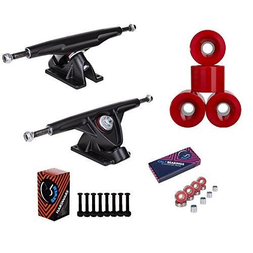 トラック スケボー スケートボード Cal 7 Longboard 10.75\" axle Black Trucks 70mm Red Wheels Plus"