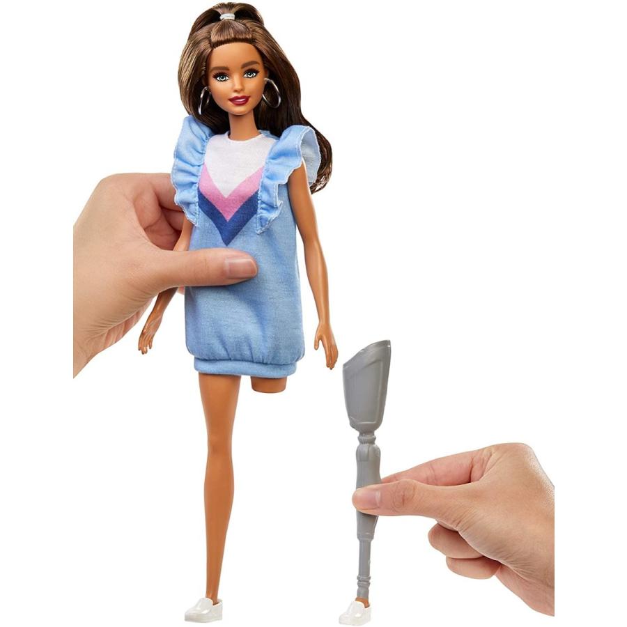 バービー Barbie ファッショニスタ ドール 義足着用 ブルネットの髪 ストライプとフリル袖のワン_3