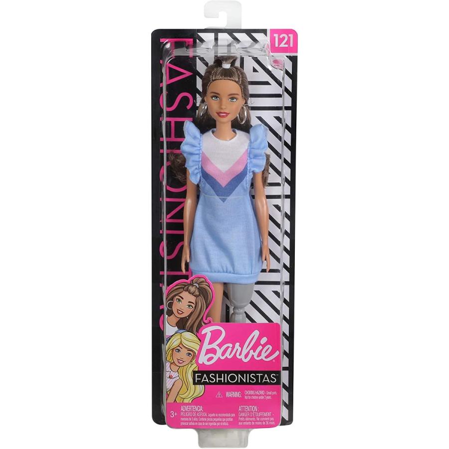 バービー Barbie ファッショニスタ ドール 義足着用 ブルネットの髪 ストライプとフリル袖のワン_5