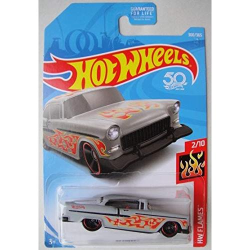 ホットウィール マテル ミニカー 55-2 Hot Wheels HW FLAMES 2/10, LT. GRAY '55 CHEVY with RED FLAME