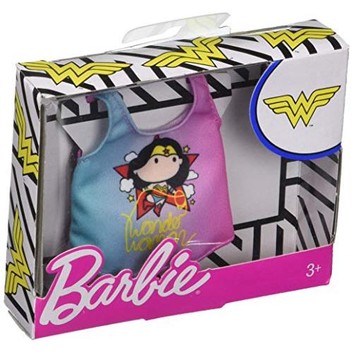 バービー バービー人形 FXJ96 Barbie Clothes: Wonder Woman Character Top Dolls， Pink & Blue Tee with W