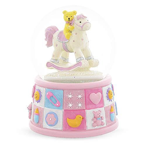 スノーグローブ 雪 置物 PM-49 Lullaby Teddy on Rocking Horse: Musical Water Snow Globe for Baby Girl｜maniacs-shop