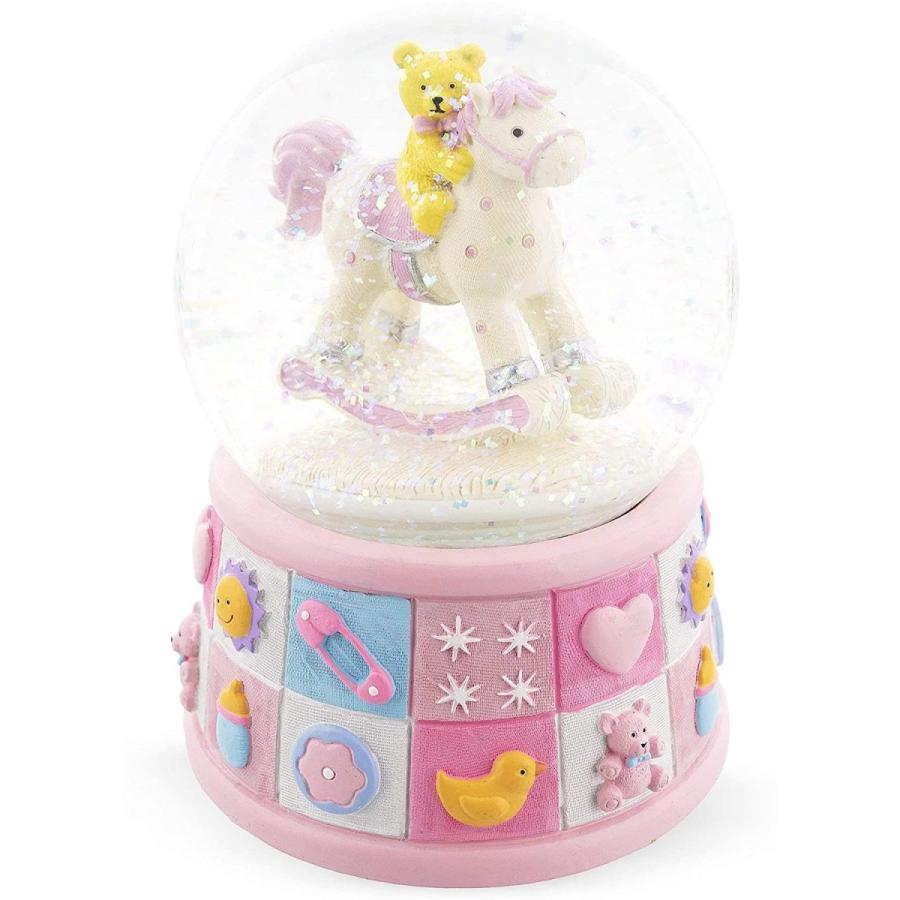 スノーグローブ 雪 置物 PM-49 Lullaby Teddy on Rocking Horse: Musical Water Snow Globe for Baby Girl｜maniacs-shop｜04