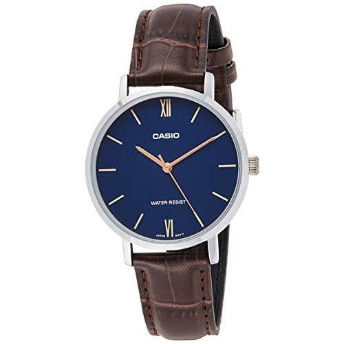 腕時計 カシオ レディース LTP-VT01L-2B Casio LTP-VT01L-2B Women's Minimalistic Blue Dial Brown Leath