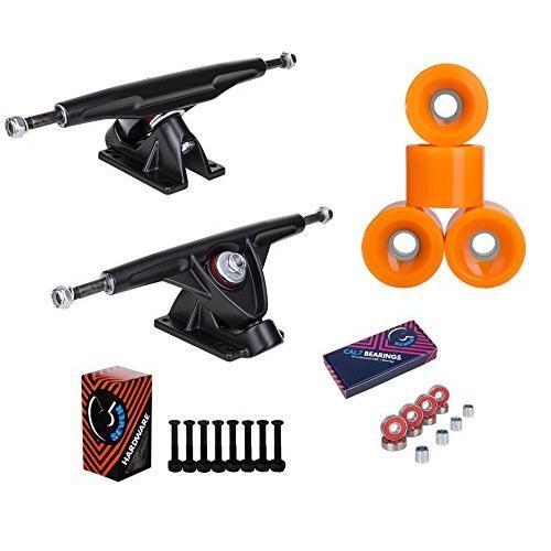 トラック スケボー スケートボード Cal 7 Longboard 10.75\" axle Black Trucks 70mm Orange Wheels Pl"
