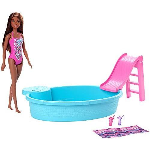 バービー バービー人形 GHL92 Barbie Doll, 11.5-inch Brunette, and Pool Playset with Slide and Accesso