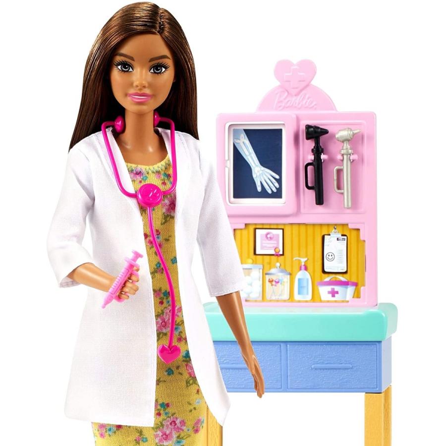 バービー バービー人形 GTN52 Barbie Pediatrician Playset, Brunette Doll (12-in/30.40-cm), Exam Table,の画像