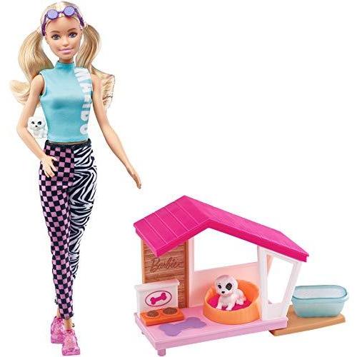 バービー バービー人形 GRG78 Barbie Mini Playset with 2 Pet Puppies， Doghouse and Pet Accessories， Gi