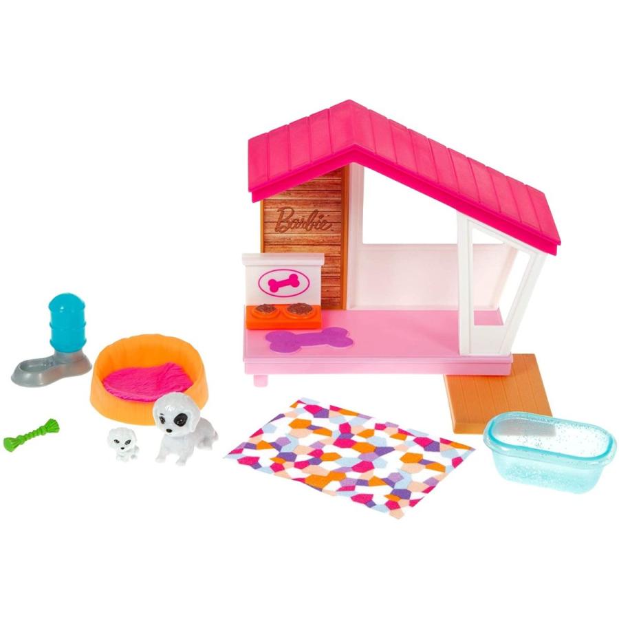 バービー バービー人形 GRG78 Barbie Mini Playset with 2 Pet Puppies， Doghouse and Pet Accessories， Gi_3
