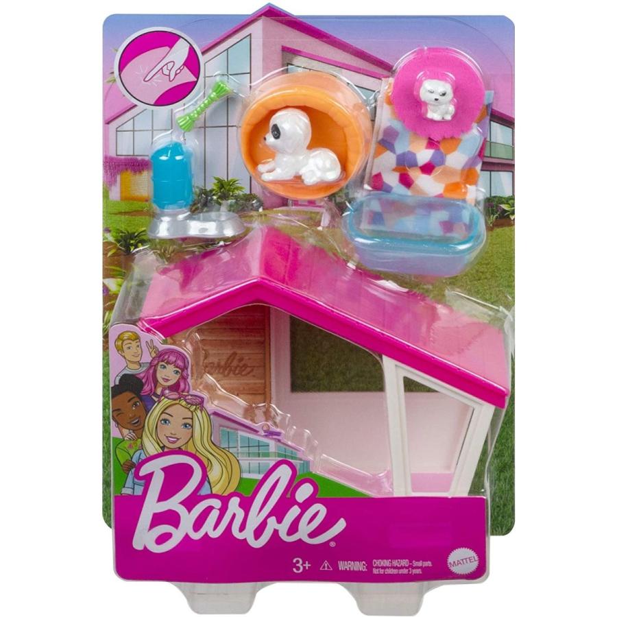バービー バービー人形 GRG78 Barbie Mini Playset with 2 Pet Puppies， Doghouse and Pet Accessories， Gi_4