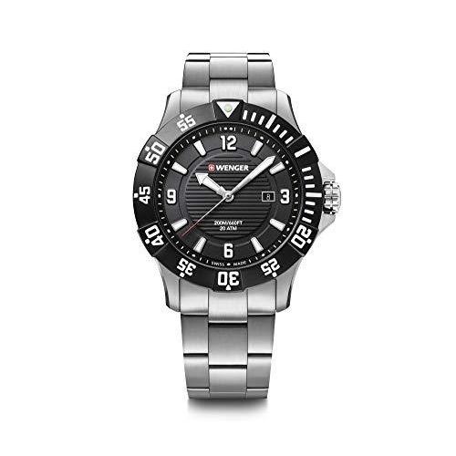 【★大感謝セール】 腕時計 ウェンガー スイス 01.0641.131 Wenger Seaforce Watch Black Dial, Stainless Steel Bracelet (01 腕時計