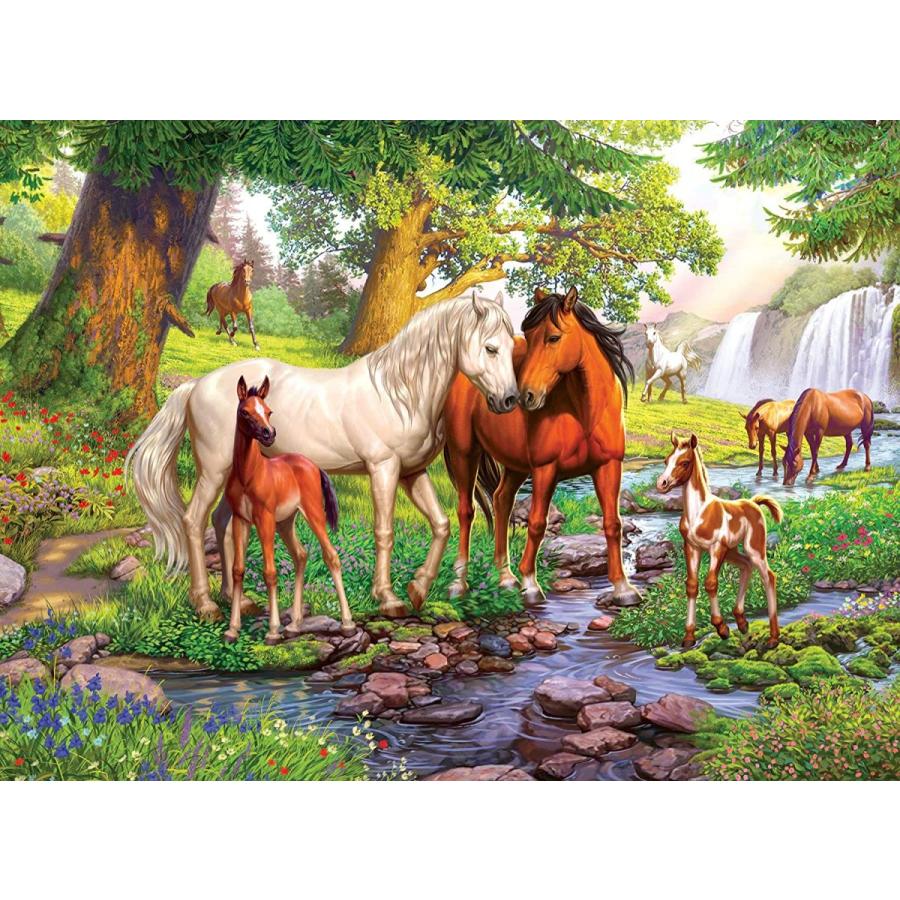ジグソーパズル 海外製 300ピース XXL 川辺の野生の馬 サイズ約49x36センチ ペット・動物 Ravensburgerの画像