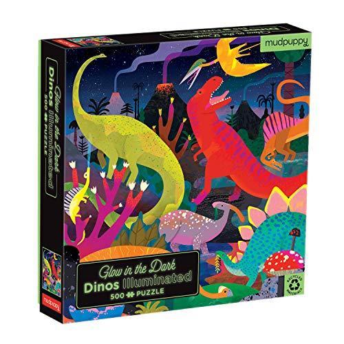 当てもの 外国で製 亜米利加 356665 Mudpuppy Dinosaurs Illuminated 500 Piece Glow インチ the Dark ジグソーパズル-パズル