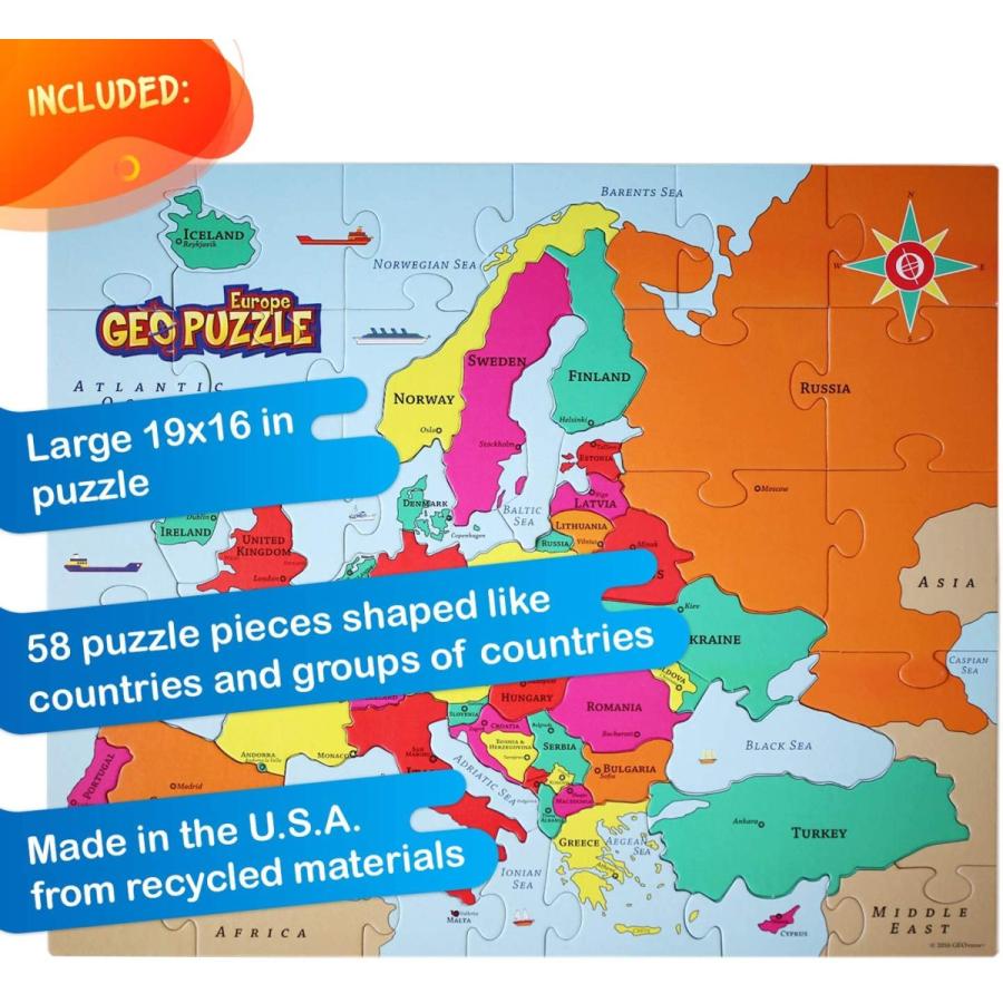 ジグソーパズル 海外製 アメリカ 4102371 GeoToys GeoPuzzle， Europe Jigsaw Puzzles， 58 Pc Geography_3