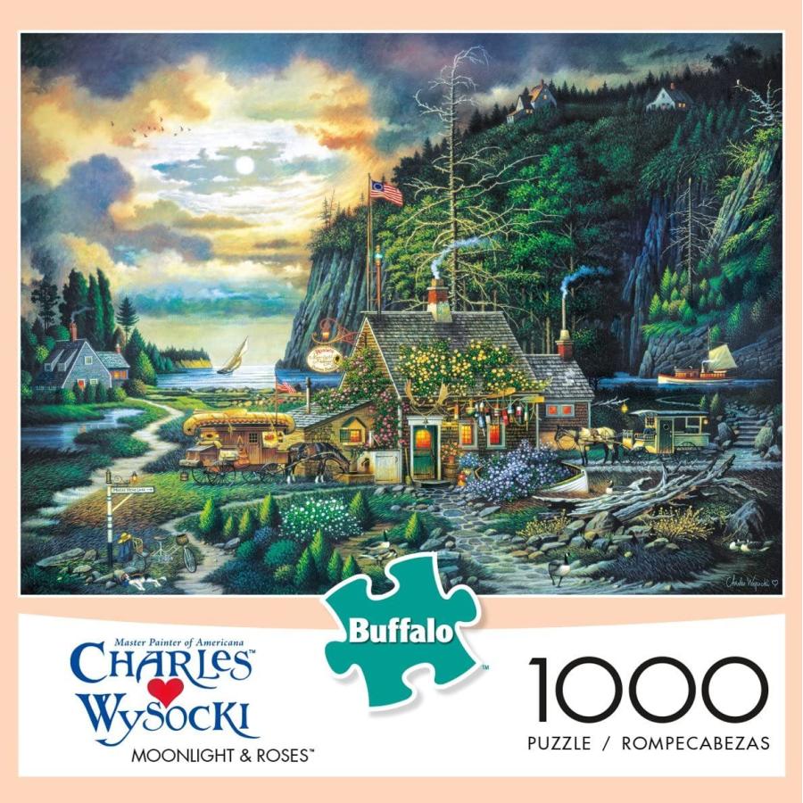 ジグソーパズル 海外製 1000ピース 月光とバラ チャールズ・ワイソッキー サイズ約68x50センチ 絵の画像