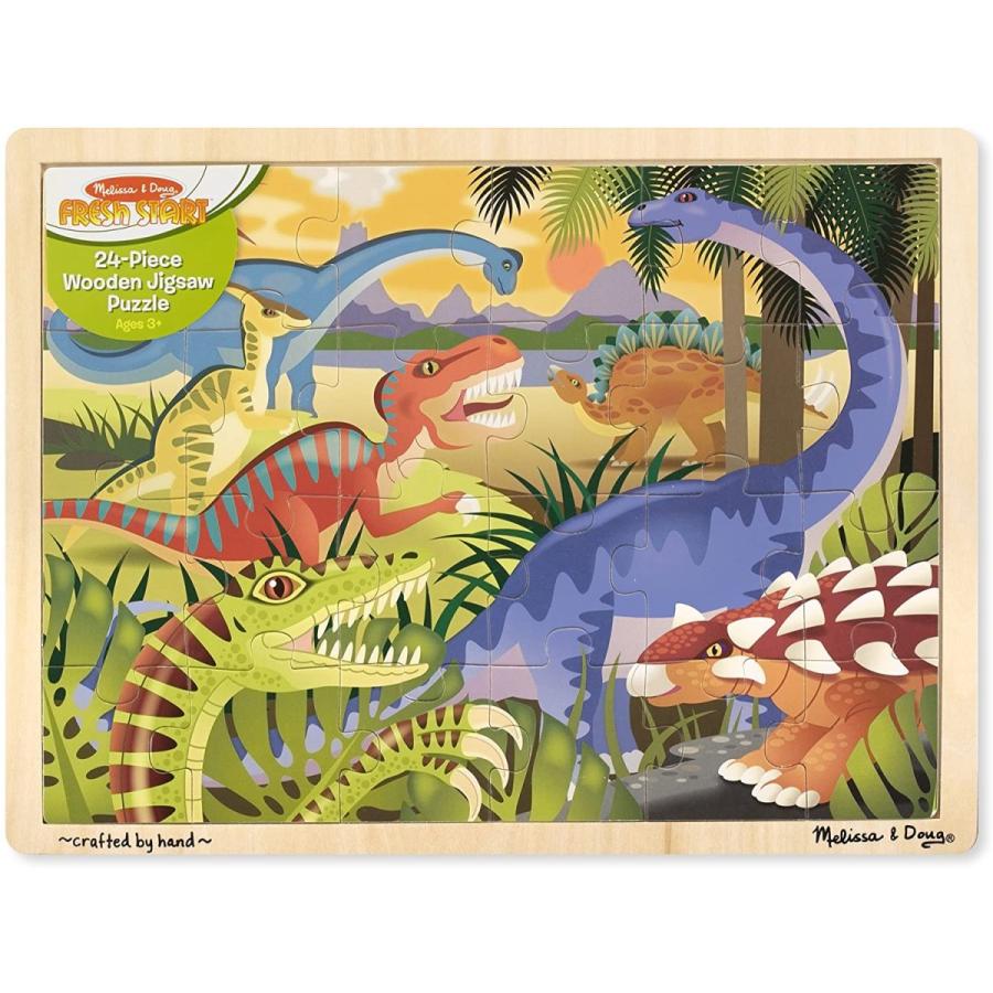 ジグソーパズル 海外製 アメリカ MND9066 Melissa & Doug Dinosaurs Wooden Jigsaw Puzzle with Storag