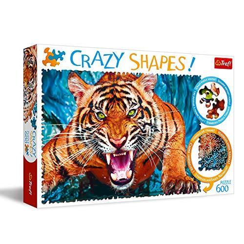 ジグソーパズル 海外製 アメリカ 11110 Trefl Facing a Tiger 600 Piece Jigsaw Puzzle Crazy Shapes，