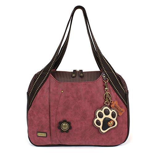 chala バッグ パッチ 4345654048 Chala Large Bowling Tote Bag with coin purse Burgundy (Ivory Paw Print Bu