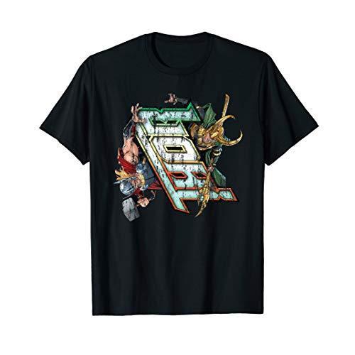 マーベル Marvel ソー(トール) vs ロキ ロゴ 半袖Tシャツ メンズ  ブラック ファッション