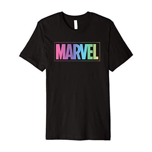 全てのアイテム マーベル Marvel パステルレインボー ロゴ 半袖Tシャツ メンズ【Sサイズ】ブラック ファッション 半袖