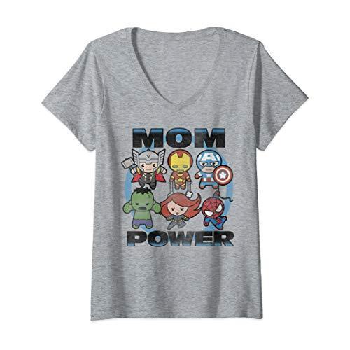 マーベル Marvel アベンジャーズ ママパワー かわいい 半袖Tシャツ Vネック レディース