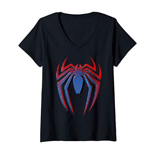 マーベル Marvel スパイダーマン ロゴ 半袖Tシャツ Vネック レディース ブラック ファ