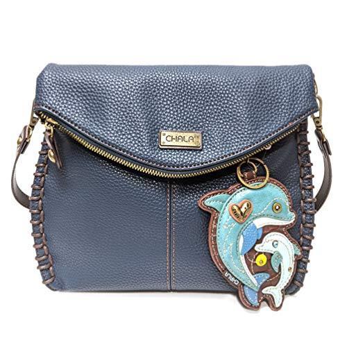 chala バッグ パッチ CHALA Charming Crossbody Bag - Flap Top and Key Charm in Navy Blue， Cross-Body or Sh
