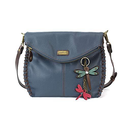 chala バッグ パッチ CHALA Crossbody with Charming Dragonfly Keychain -Navy (Leather Teal Dragonfly)